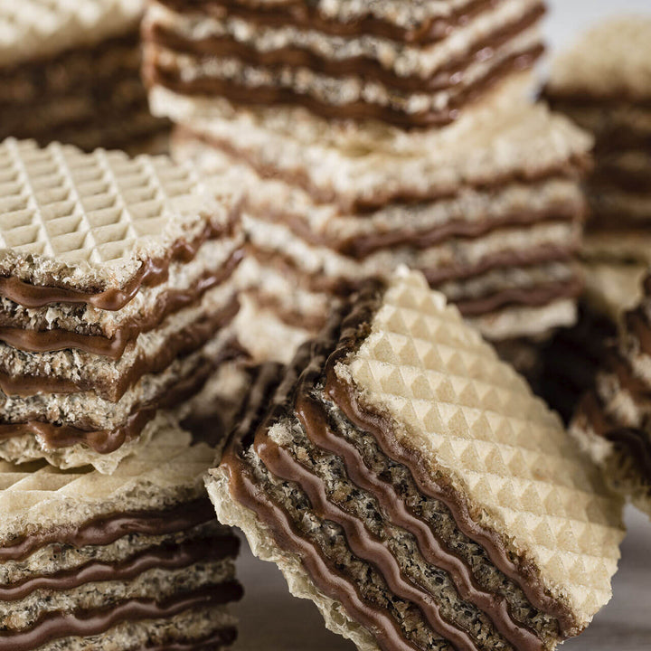 Quadratini Hazelnut, Creme-Filled Wafer Cookies, 8.82 oz. Bag closed up