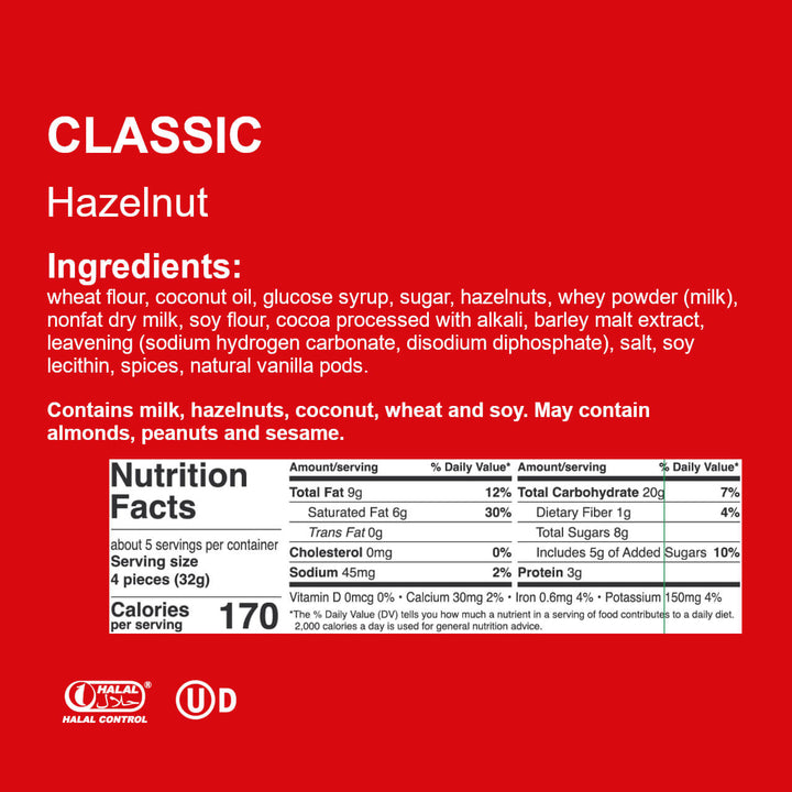 Classic Hazelnut, Creme-Filled Wafer Cookies, 6.17 oz. Bag - Nutrition Facts Panel