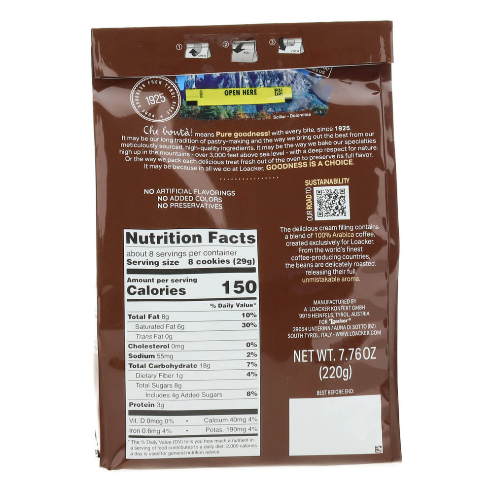 Quadratini Espresso, Creme-Filled Wafer Cookies, 7.76 oz. Bag -  Nutrition Facts Panel