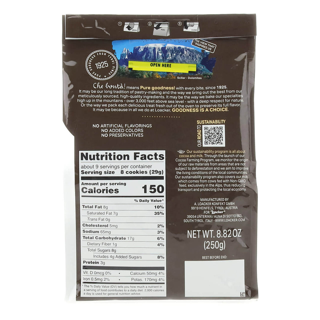 Quadratini Cocoa & Milk, Creme-Filled Wafer Cookies, 8.82 oz. Bag - Nutrition Facts Panel