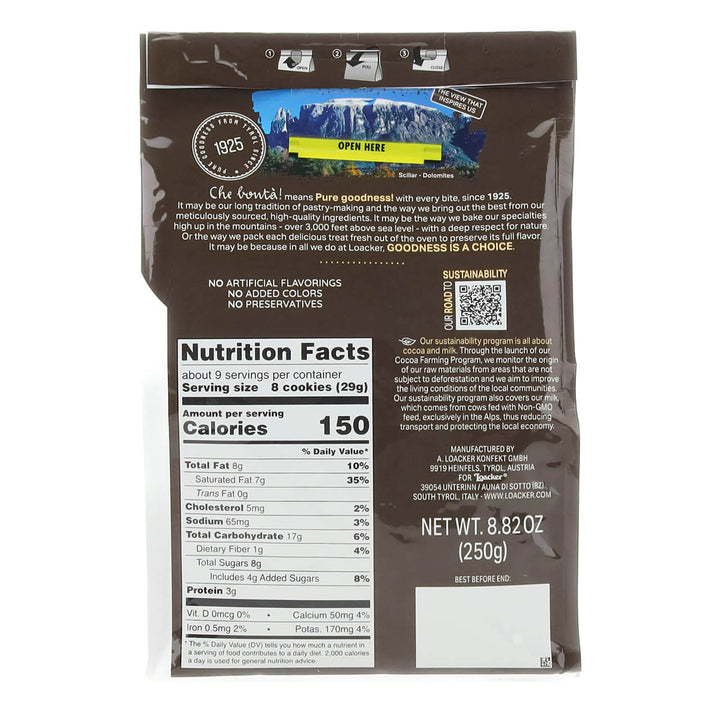 Quadratini Cocoa & Milk, Creme-Filled Wafer Cookies, 8.82 oz. Bag - Nutrition Facts Panel