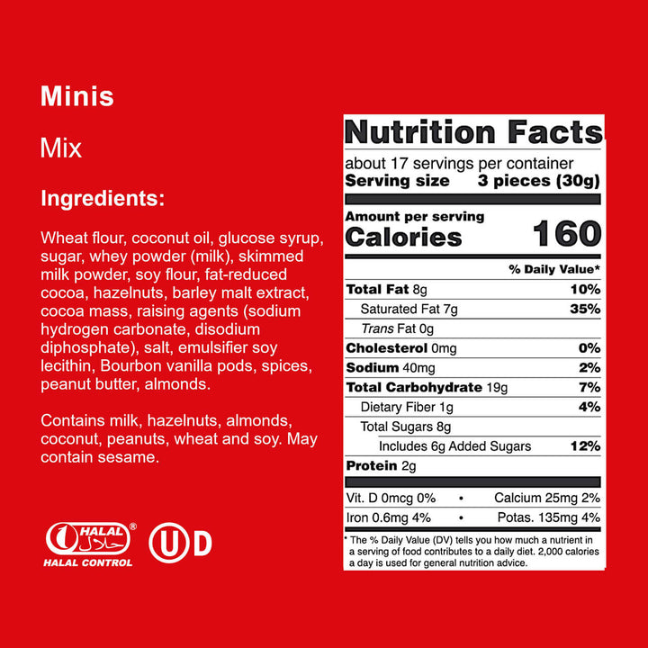 Minis, Variety Pack of Creme-Filled Wafer Cookies, 40-ct, Bag - Nutrition Facts Panel
