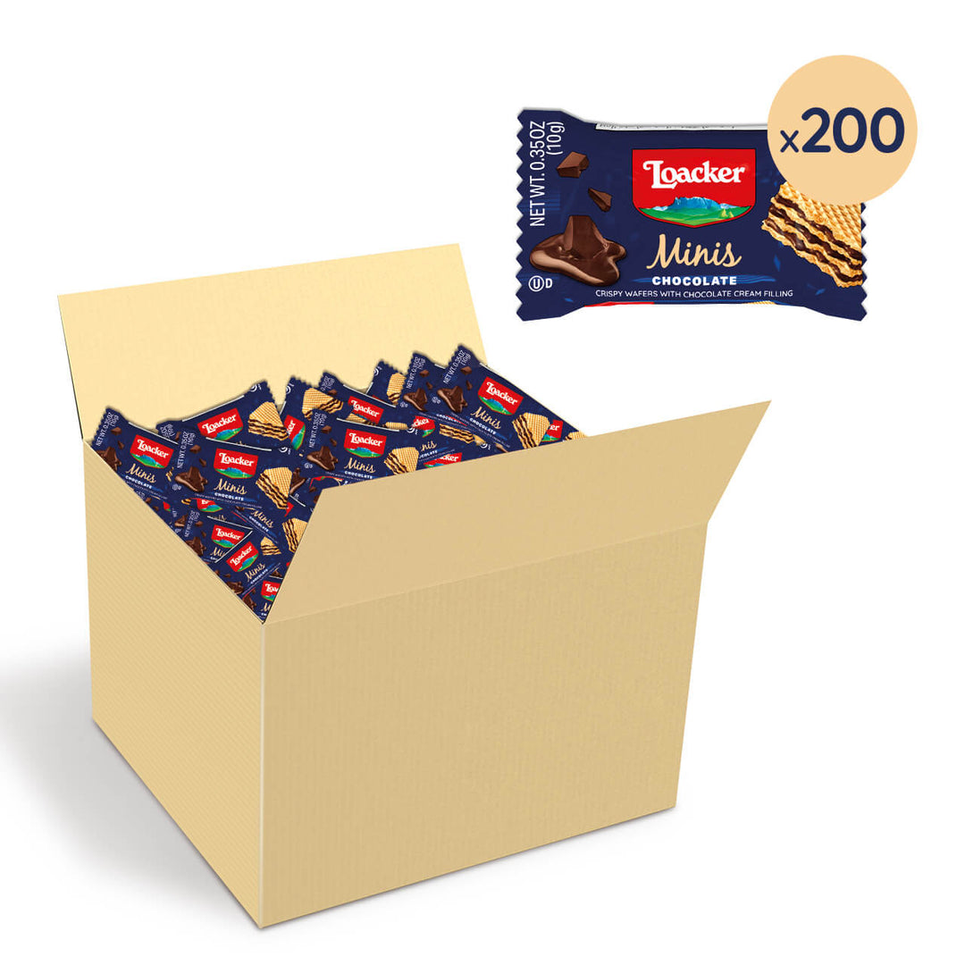 Minis Wafer Cookies, Premium Cream Chocolate, 200 Individually Wrapped Snack Packs (Wholesale)