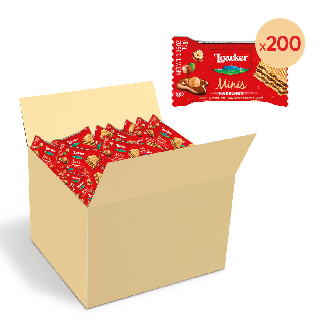 Minis Wafer Cookies, Premium Cream Hazelnut, 200 Individually Wrapped Snack Packs (Wholesale)
