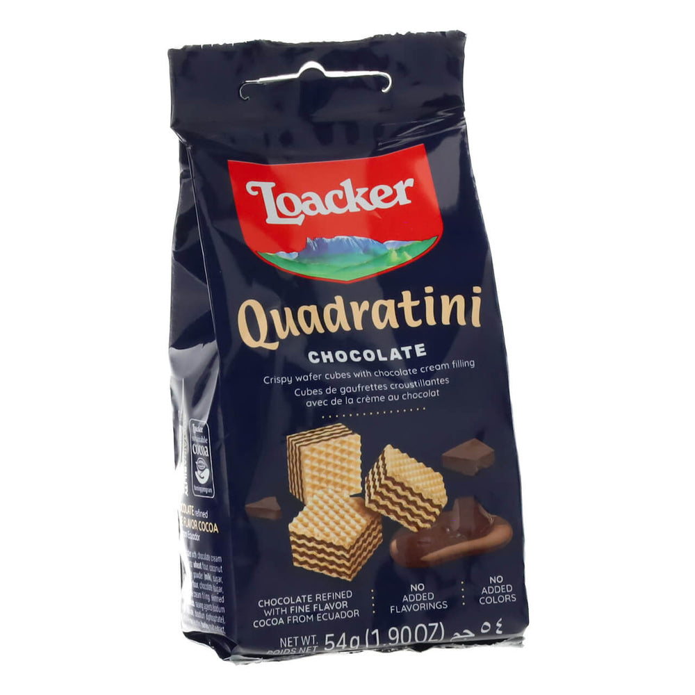 Loacker Quadratini Chocolate packaging on a white background