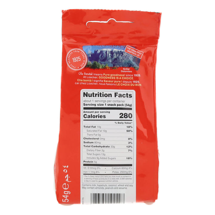 Quadratini snack pack with nutrition facts label on a white background