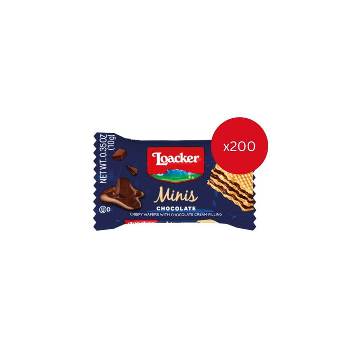 Minis Wafer Cookies, Premium Cream Chocolate, 200 Individually Wrapped Snack Packs (Wholesale)