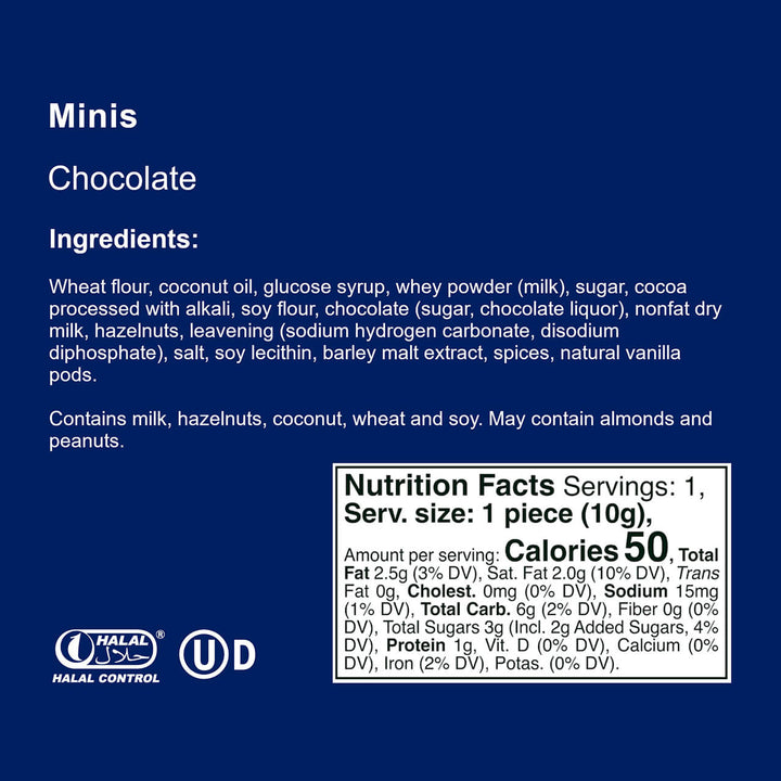 Minis Wafer Cookies, Premium Cream Chocolate, 200 Individually Wrapped Snack Packs (Wholesale)
