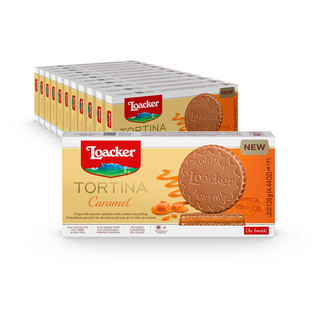 Tortina Caramel, Chocolate Coated Wafer Specialty, 4.44 oz. Box (Wholesale)