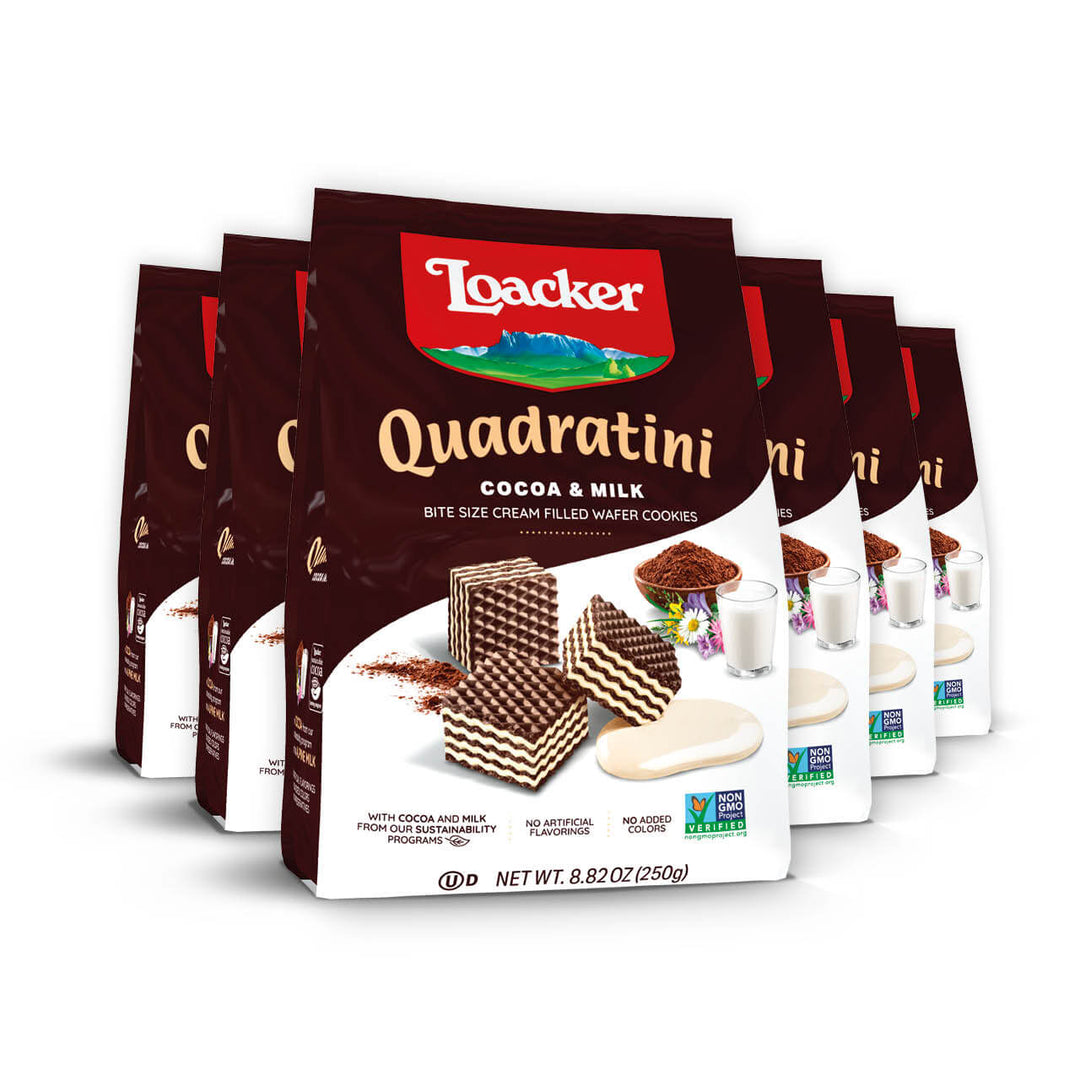 Quadratini Cocoa & Milk, Creme-Filled Wafer Cookies, 8.82 oz. Bag (Wholesale)