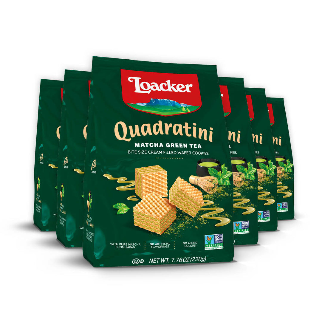 Quadratini Matcha Green Tea, Creme-Filled Wafer Cookies, 7.76 oz. Bag (Wholesale)