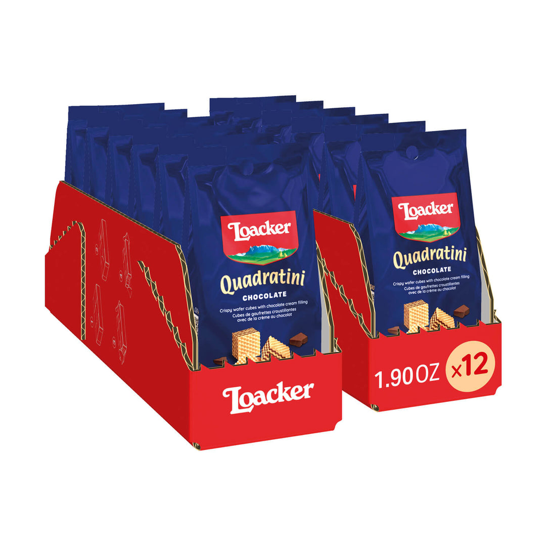 Quadratini Chocolate Bite-Size Wafer Cookies, On-the-Go Pack, 1.90 oz, Box of 12 (Wholesale)