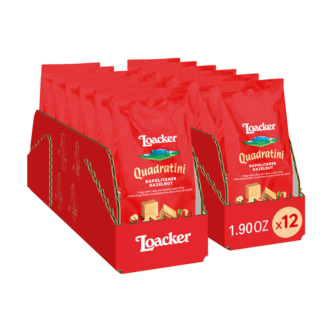 Quadratini Hazelnut Bite-Size Wafer Cookies, On-the-Go Pack, 1.90 oz., Box of 12 (Wholesale)