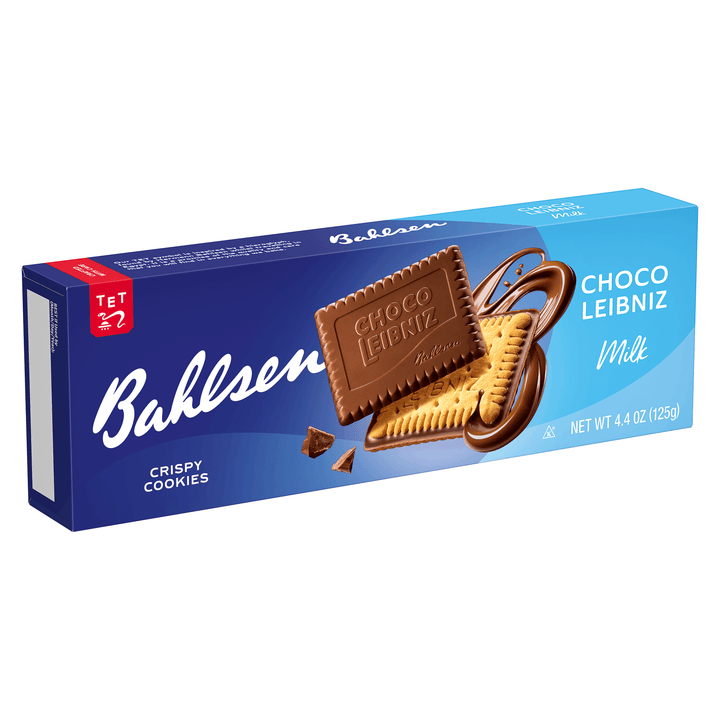 Bahlsen Choco Leibniz cookie box on a white background