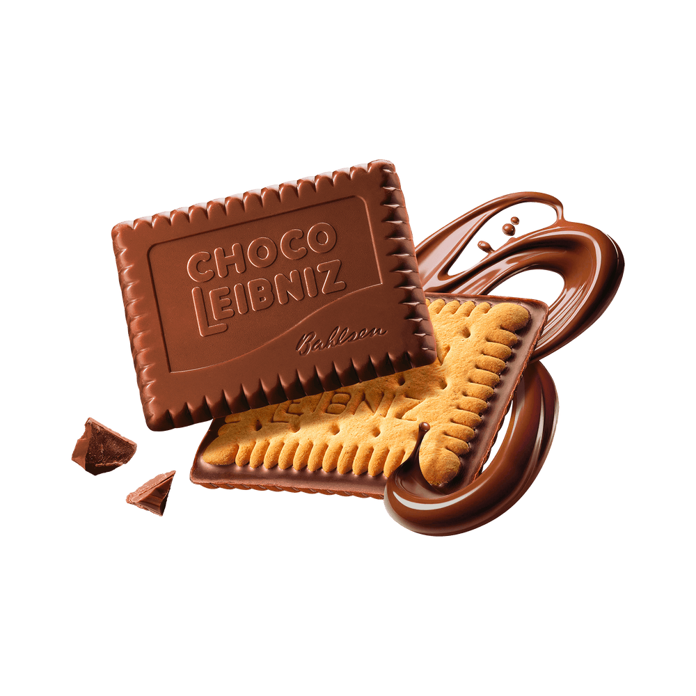 Chocolate bar and cookies with 'Choco Leibniz' branding 