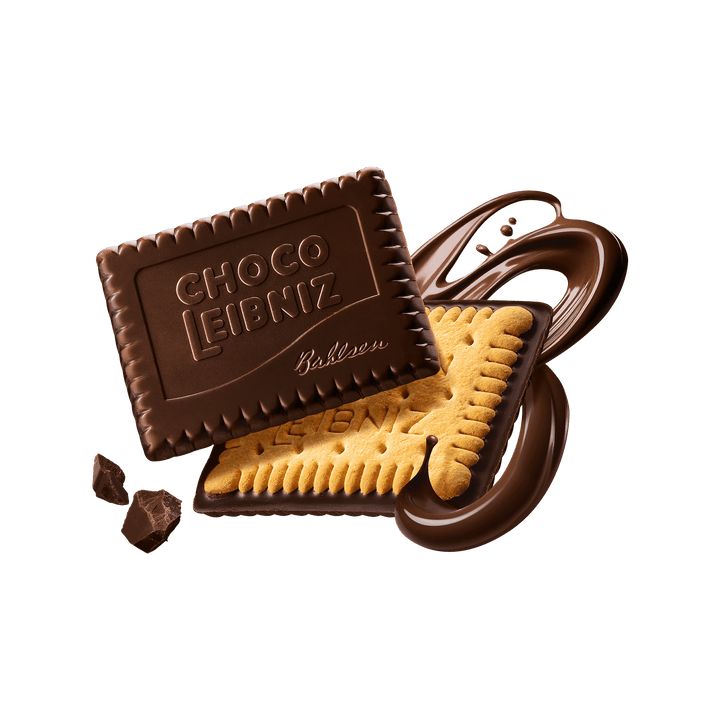 Chocolate bar and cookies with 'Choco Leipniz' branding