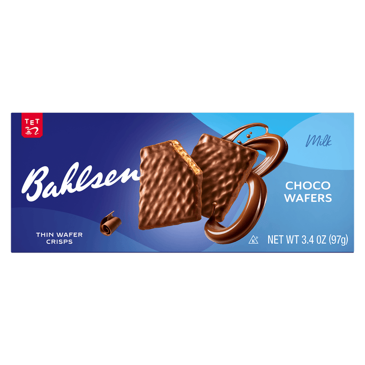 Bahlsen Choco Wafers packaging with a blue background