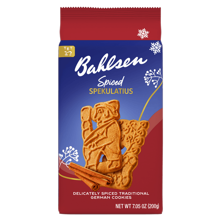 Packaging of Bahlsen Spiced Spekulatius cookies with a blue and red design.