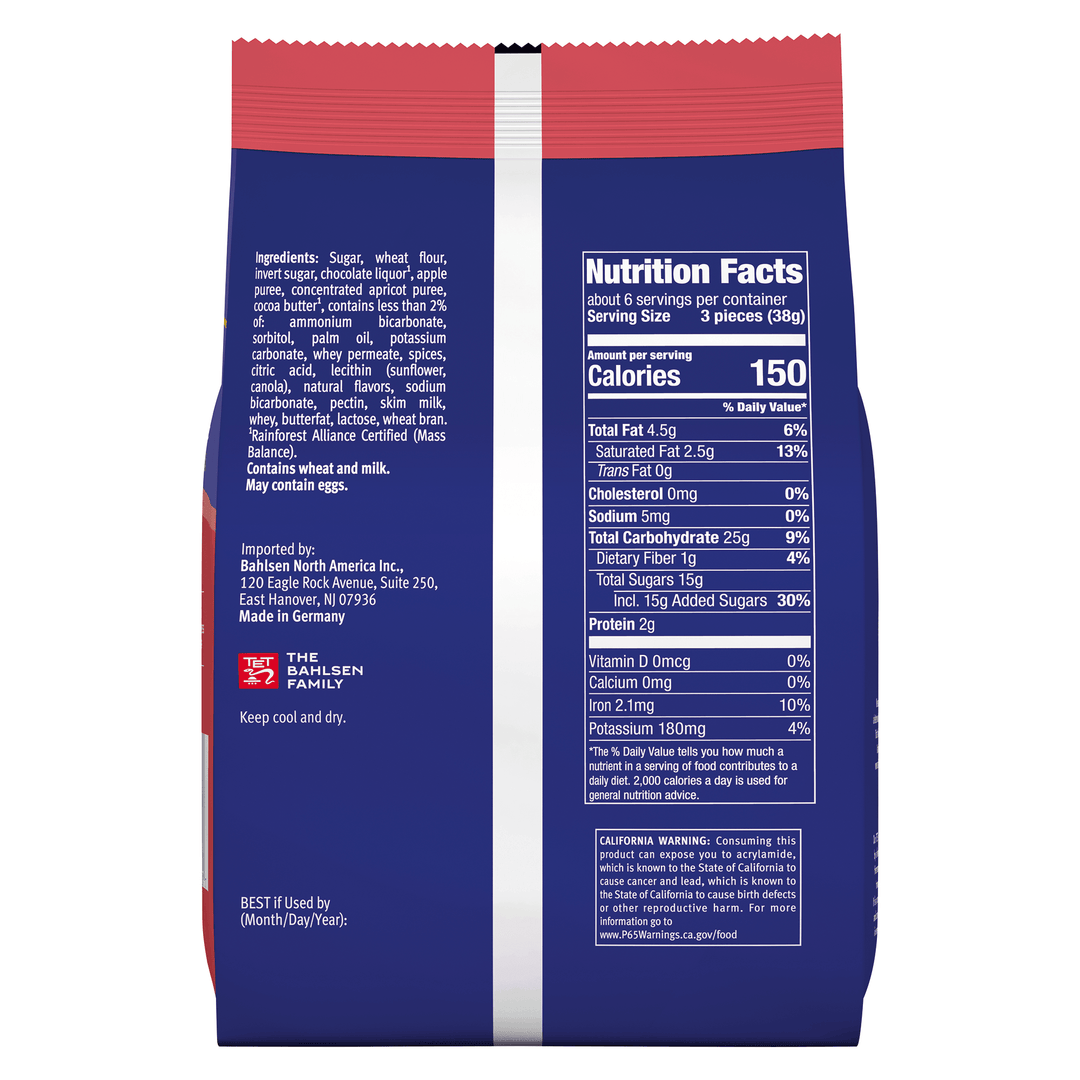 Nutrition facts label on a blue and red package