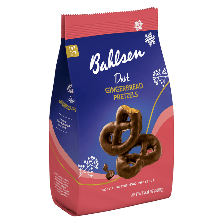 Bag of Bahlsen Dark Gingerbread Pretzels on a white background