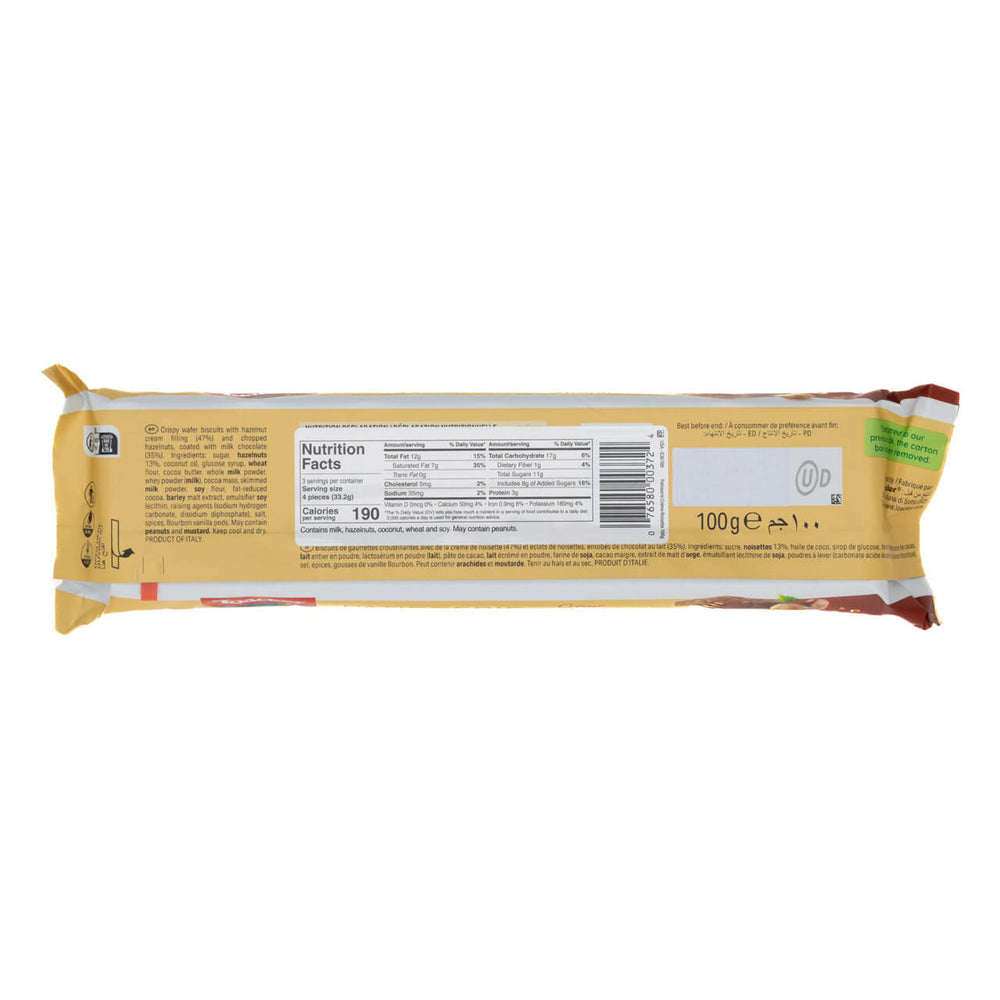 Patisserie Crème Noisette, Chocolate Coated Specialty, 3.53 oz. packaging with nutritional information on a white background