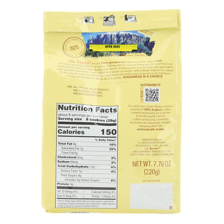 Quadratini Tiramisù, Creme-Filled Wafer Cookies, 7.76 oz. Bag - Nutrition Facts Panel
