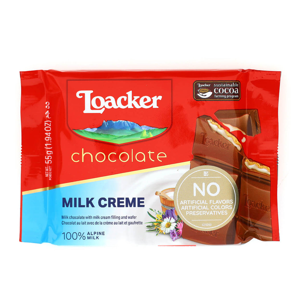Loacker Chocolate Milk Crème & Crispy Wafer Bar, 1.94 oz.