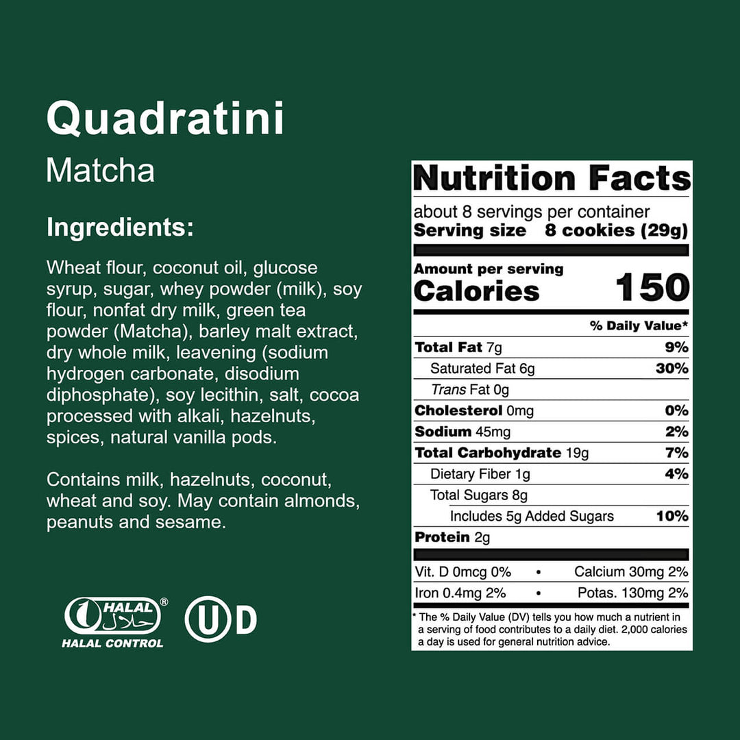 Ouad Rag Tea Quadratini Matcha Green Tea, Creme-Filled Wafer Cookies, 7.76 oz. Bag ...