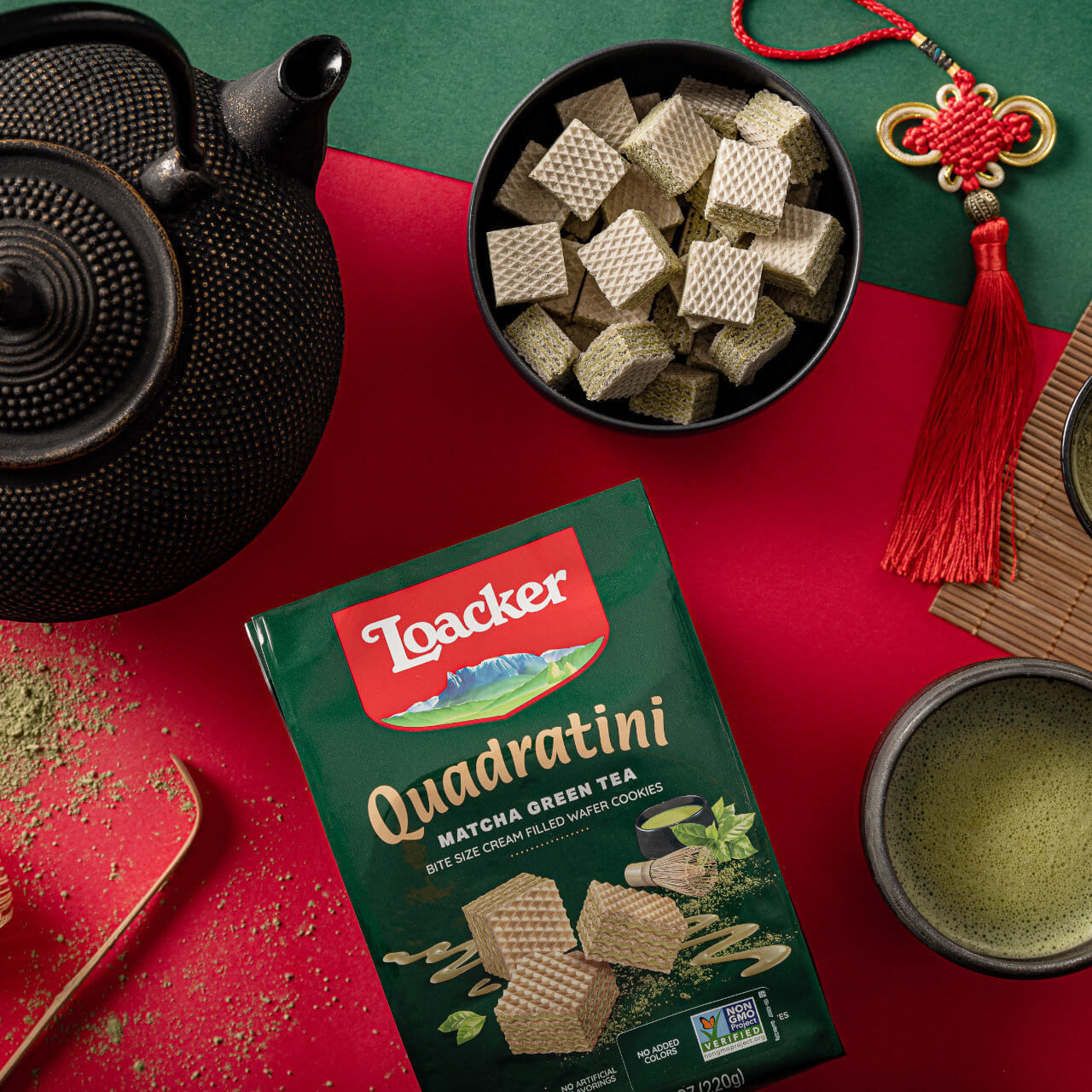Ouad Rag Tea Quadratini Matcha Green Tea, Creme-Filled Wafer Cookies, 7.76 oz. Bag ...