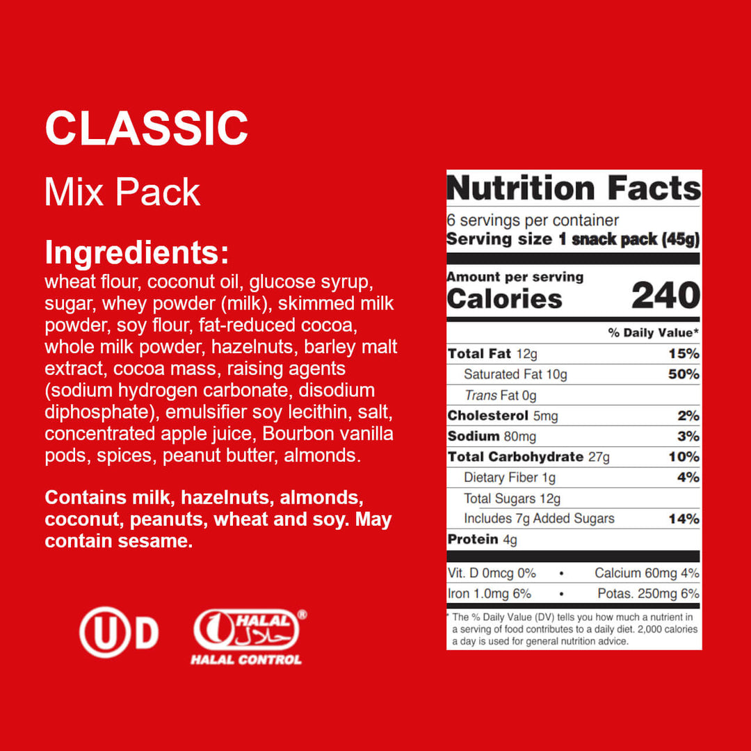 Classic Wafers Variety Pack of Creme-Filled Wafer Cookies, 9.52 oz. Bag Nutritional Facts Panel and Ingredients