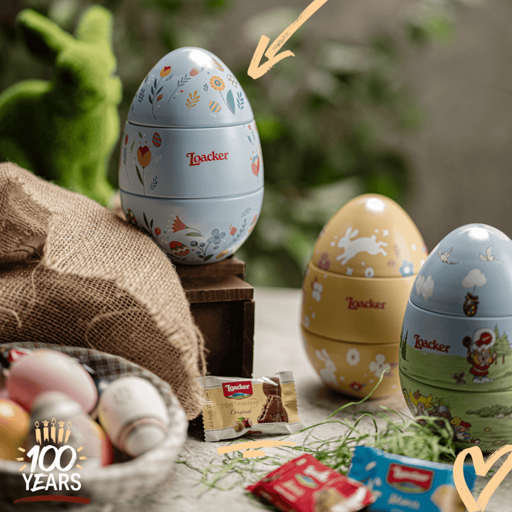 Loacker Easter Egg, Premium Wafer & Chocolate Specialties, 4.95 oz. Collector's Tin with Easter theme background