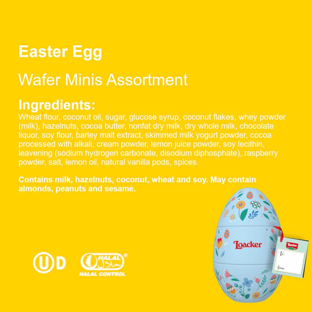 Loacker Easter Egg, Premium Wafer & Chocolate Specialties, 4.95 oz. Collector's Tin;  Wafer Minis Assortment Ingredients.